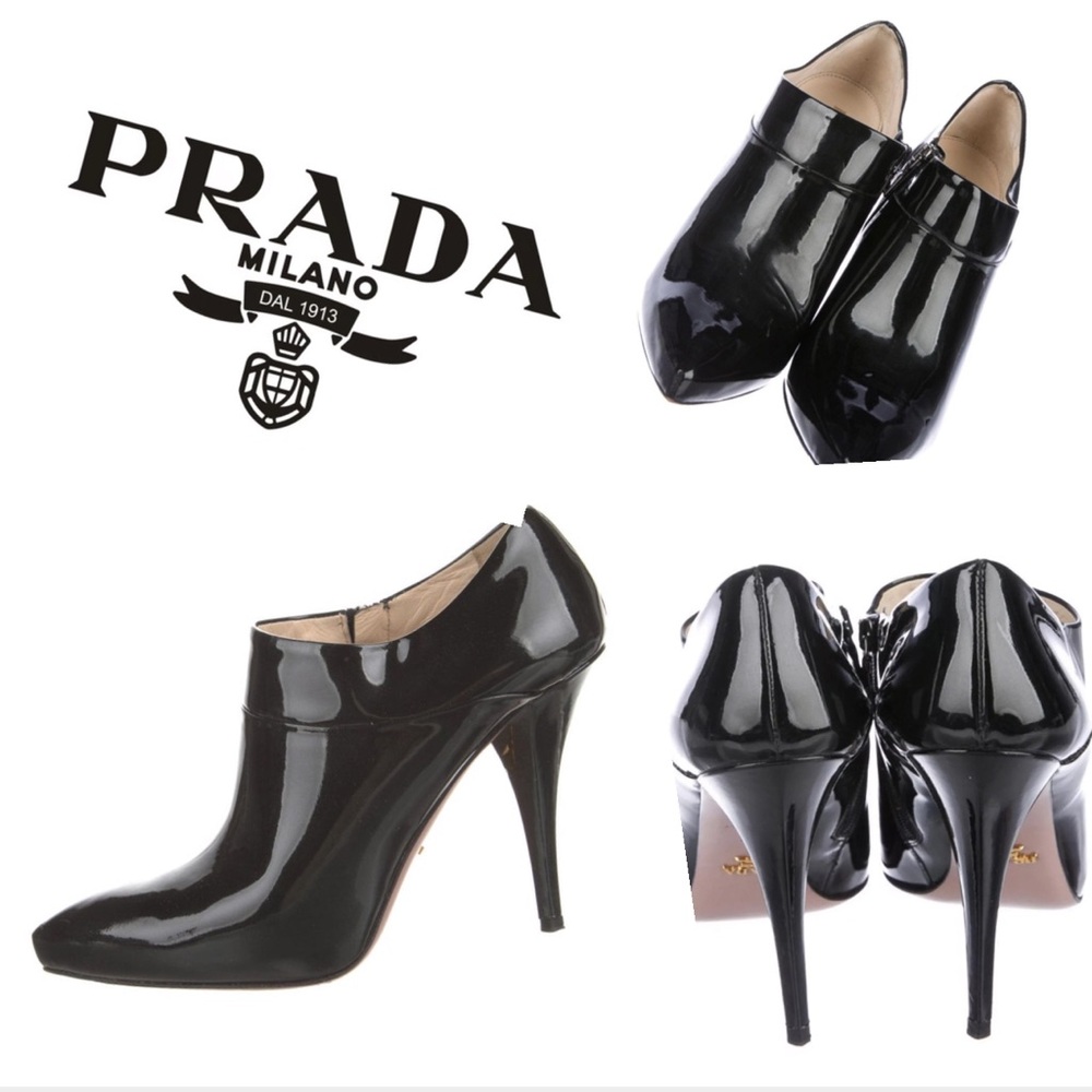 Prada Patent Leather Ankle Boot Booties.
